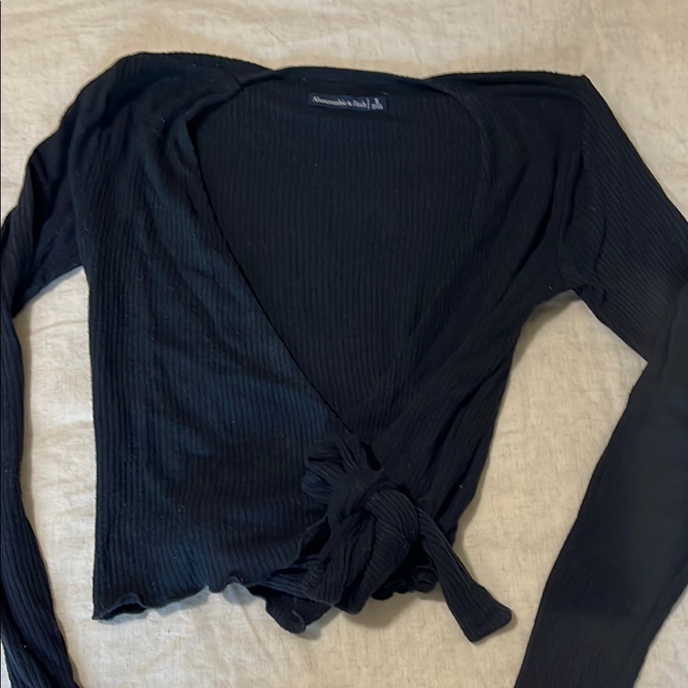 Abercrombie & Fitch Navy Knit Long Sleeve Wrap Blouse